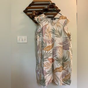 Tahari Tropical Palm Ruffle Sleeve Midi Dress, 100% Linen
